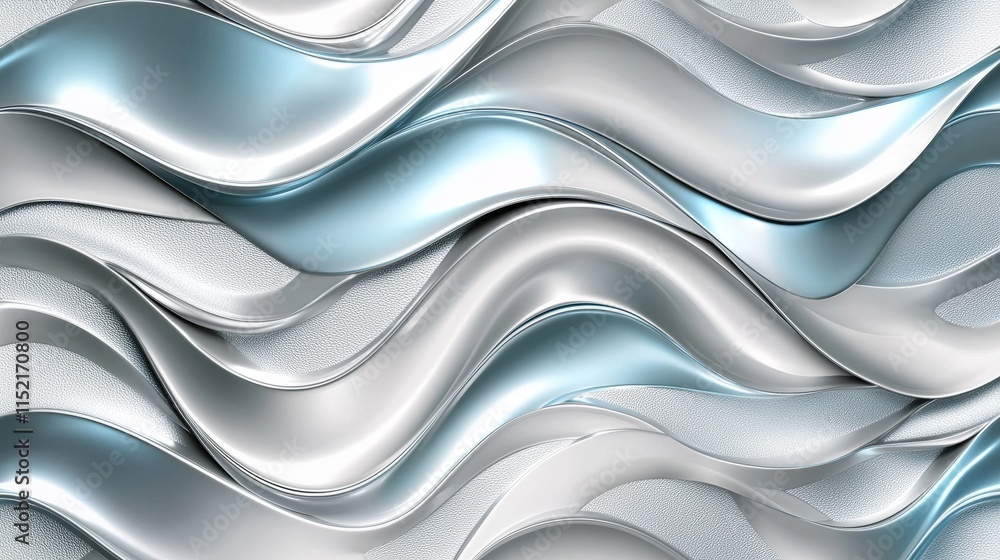 Poster metallic silver and light blue waves are flowing seamlessly, creating an elegant and visually appeal