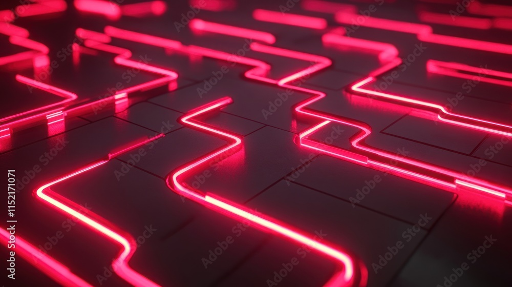 Aufkleber abstract red neon lines on dark surface, creating a futuristic, technological pattern.