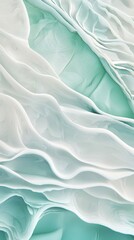 Obraz premium Fluid acrylic painting combining white and shades of green, forming an abstract design with mesmerizing ripples and waves, perfect for backgrounds, wall art, or various design projects