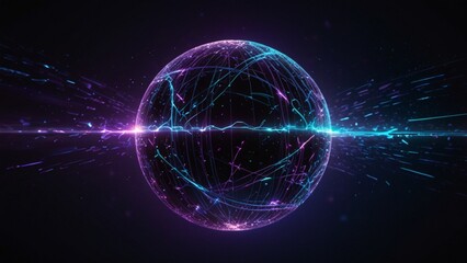 Obraz premium Glowing orb with digital floating fragments.