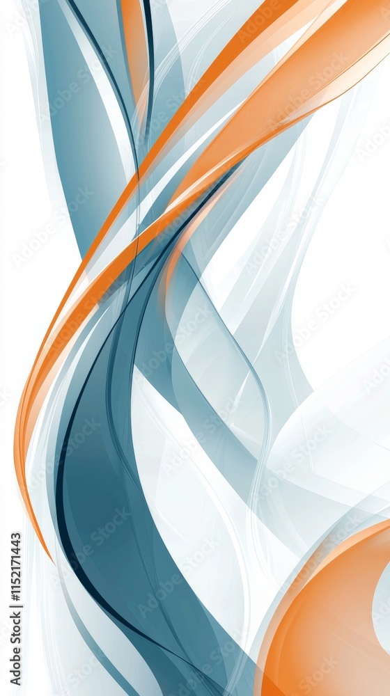Poster orange and blue curved lines are creating a dynamic and elegant abstract composition on a white back