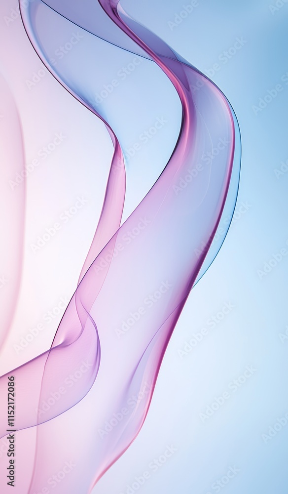 Poster Pink and blue abstract waves gracefully flowing and intertwining against a soft gradient background, creating a mesmerizing and ethereal visual experience