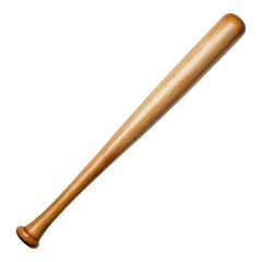 Wooden baseball bat on white background, highlighting its smooth texture and classic design, ideal for sports equipment or memorabilia.