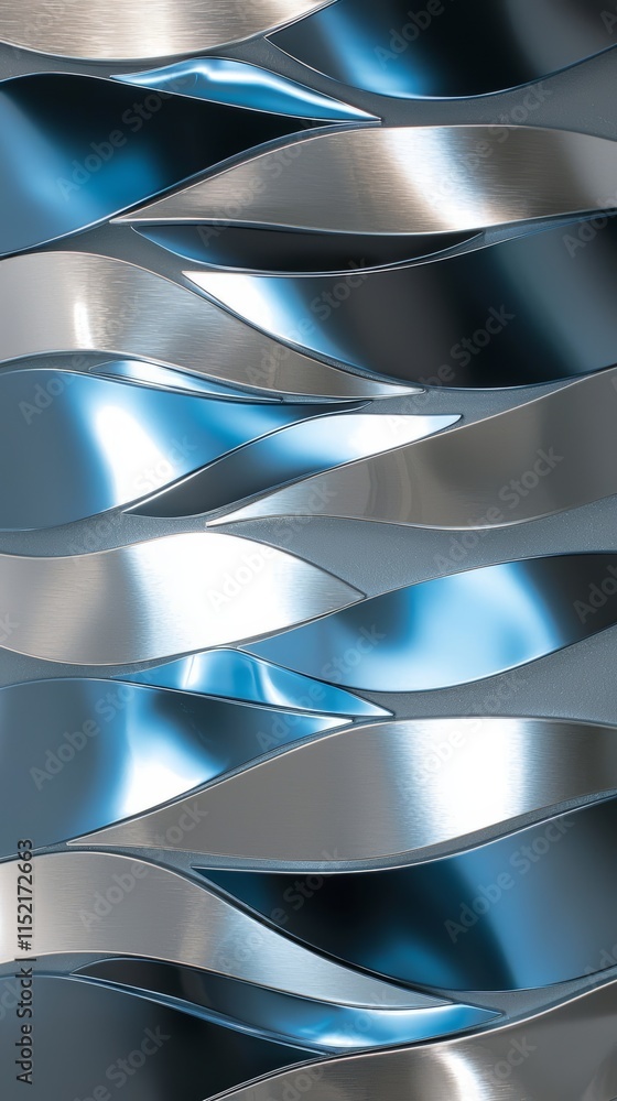 Poster metallic waves are creating a mesmerizing abstract pattern, flowing seamlessly in shades of blue and