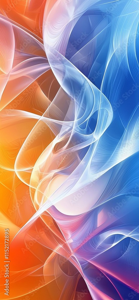 Poster smooth orange and blue abstract waves intertwining and blending together, creating a dynamic and vib