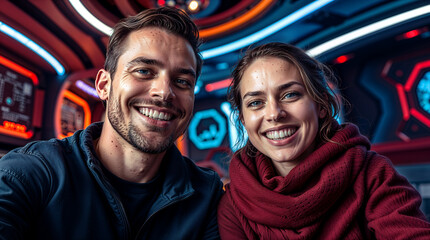 Fototapeta premium man and a woman are smiling at the camera