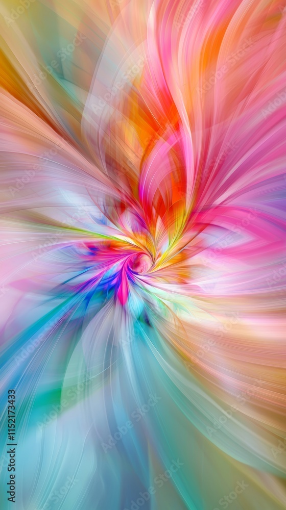 Poster colorful swirling light trails converging and intertwining create a vibrant, dynamic abstract vortex