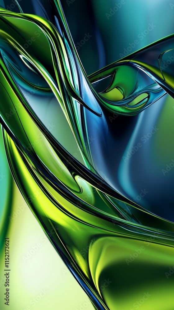 Poster smooth, flowing lines in shades of green and blue intertwine and create a sense of movement and ener