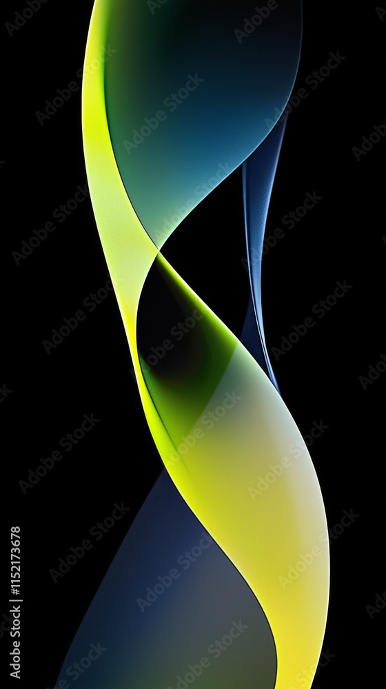 Poster smooth yellow and blue waves creating a dynamic and elegant abstract composition on a black backgrou