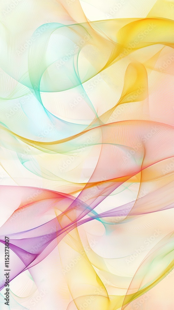 Poster smooth, colorful lines intertwine and flow gracefully, creating a vibrant and dynamic abstract compo