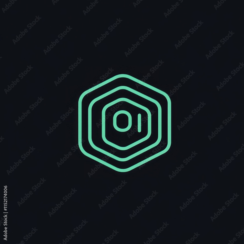 Aufkleber abstract teal hexagon logo design with inner lines and number zero one.