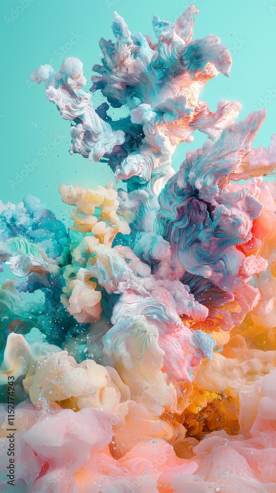 Aufkleber colorful ink clouds are expanding in water, creating abstract shapes with vibrant colors and swirlin