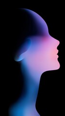 Vibrant gradient illuminating a human profile silhouette against a dark background, creating a striking visual of individuality, beauty, and the interplay of light and shadow