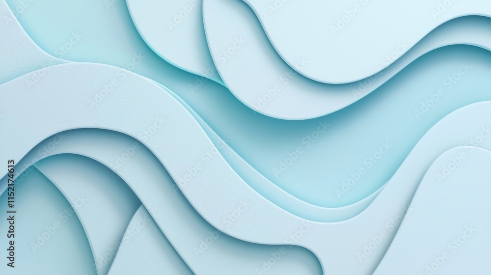 Poster smooth, undulating shapes in light blue create a dynamic and visually appealing abstract background,