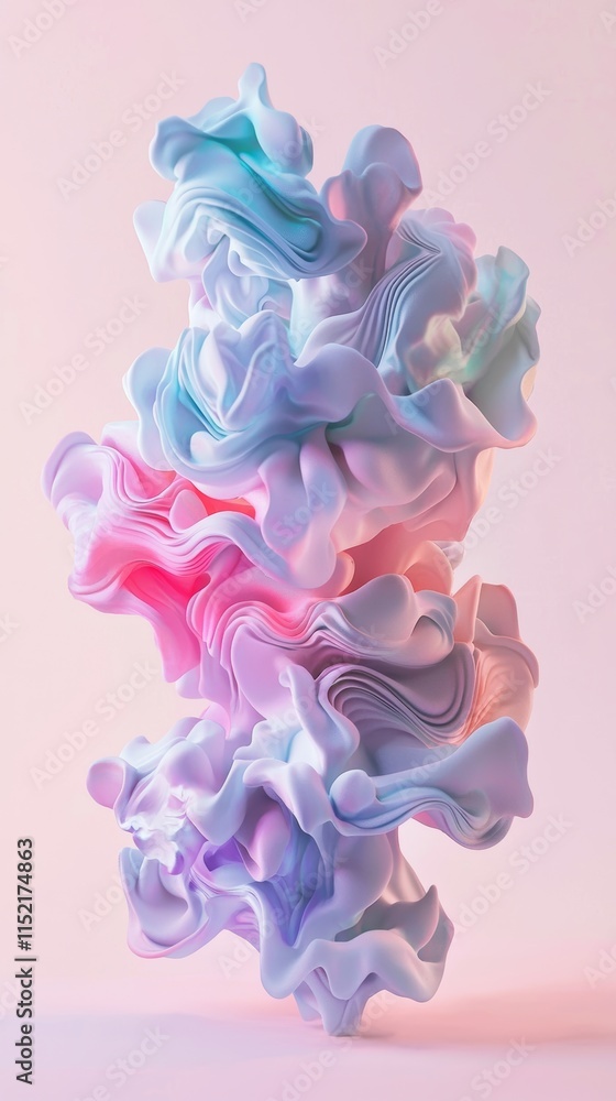 Poster vertical abstract shape made of pastel-colored smoke creates a visually appealing and ethereal desig