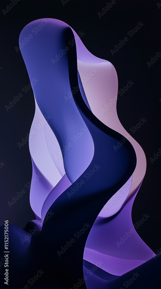 Poster Smooth, undulating shapes in shades of purple and blue intertwine, creating a visually captivating abstract composition with a modern and elegant feel, suitable for various design applications