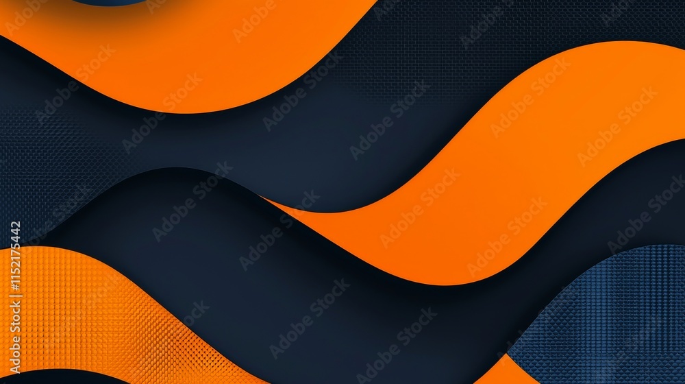 Poster Smooth, undulating orange and dark blue waves create a captivating abstract background, forming a dynamic and visually appealing composition with a textured effect