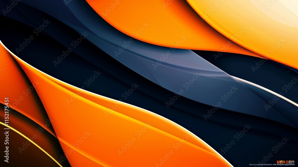 Poster smoothly overlapping orange and dark blue waves create a modern and elegant abstract background, enh