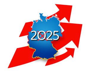 vote 2025, map of Germany, blue color, isolated