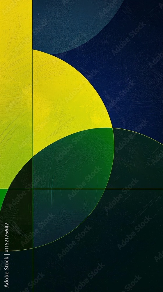 Poster modern abstract geometric background featuring intersecting circles in green and blue, a yellow vert