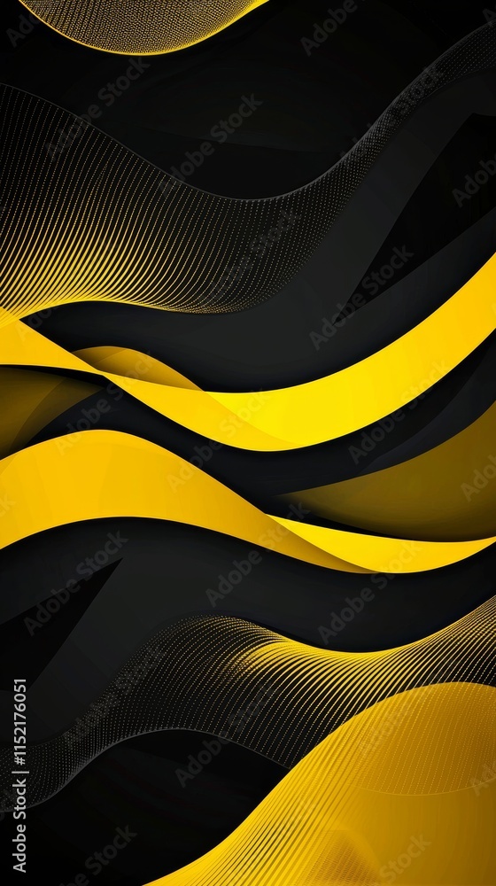 Poster smooth yellow and black waves creating an abstract and elegant design, perfect for backgrounds and m