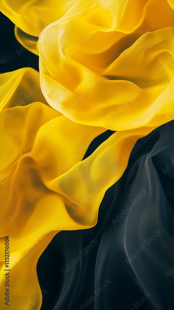 Poster flowing smooth and elegant, transparent fabric in vibrant yellow and black creates a stunning wavy p