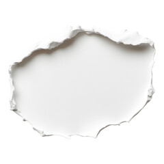 Close-up of torn white paper hole with texture, creating a layered effect. Ideal for design concepts and creative backgrounds.