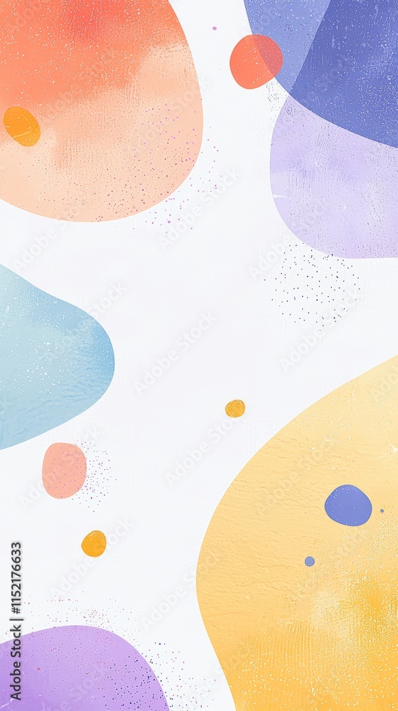Poster pastel-colored irregular shapes and dots are creating a modern and abstract design on a white backgr
