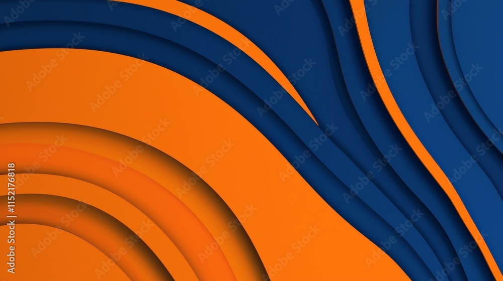Poster modern abstract background featuring curved lines in vibrant orange and deep blue, creating a sense 