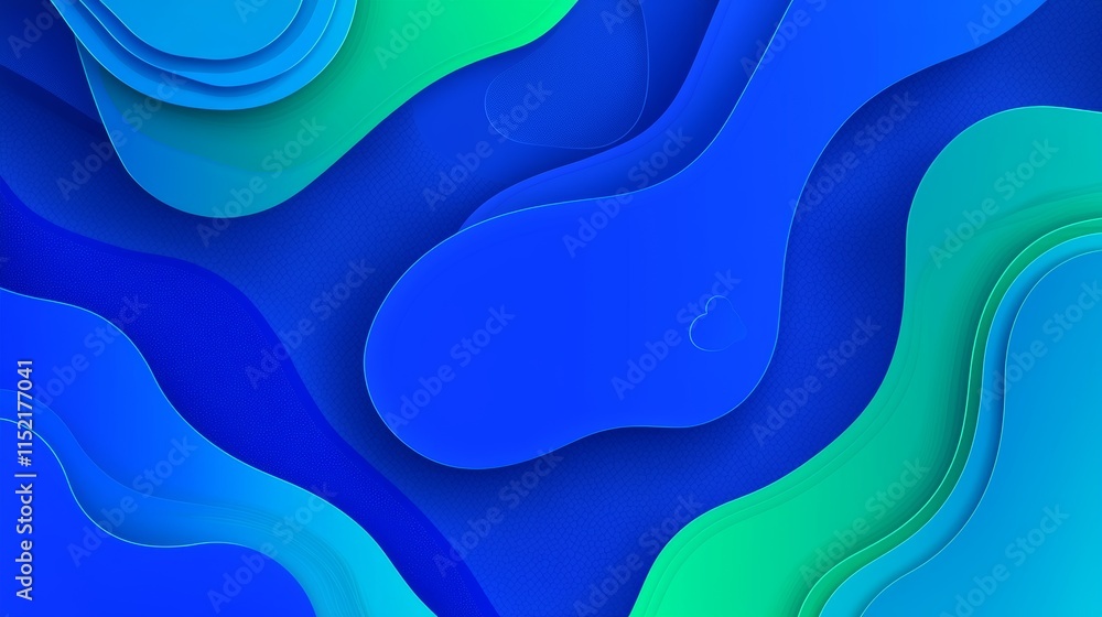 Poster featuring an abstract blend of blue and green paper cut shapes, this background showcases flowing fo