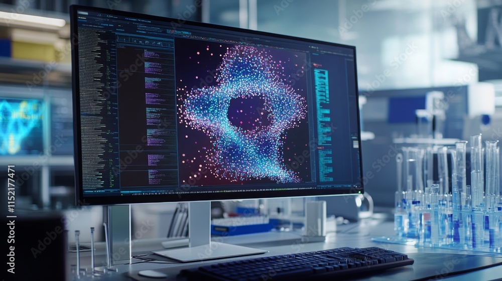 Aufkleber A sleek workspace displays a computer monitor showcasing intricate data visualizations related to artificial intelligence.