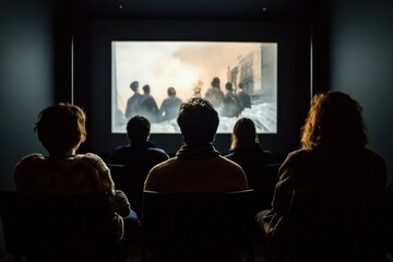 Silhouetted audience watching a historical film projection