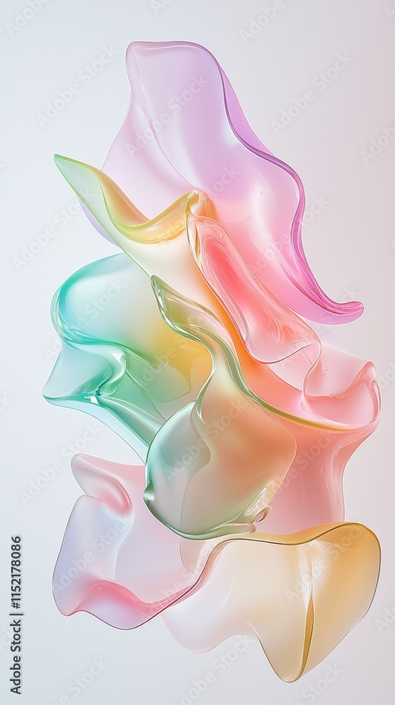 Poster smooth, translucent, colorful shapes gracefully intertwine and blend, creating a mesmerizing abstrac