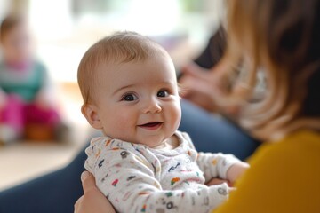 Fototapeta premium Happy Baby Being Held by a Woman