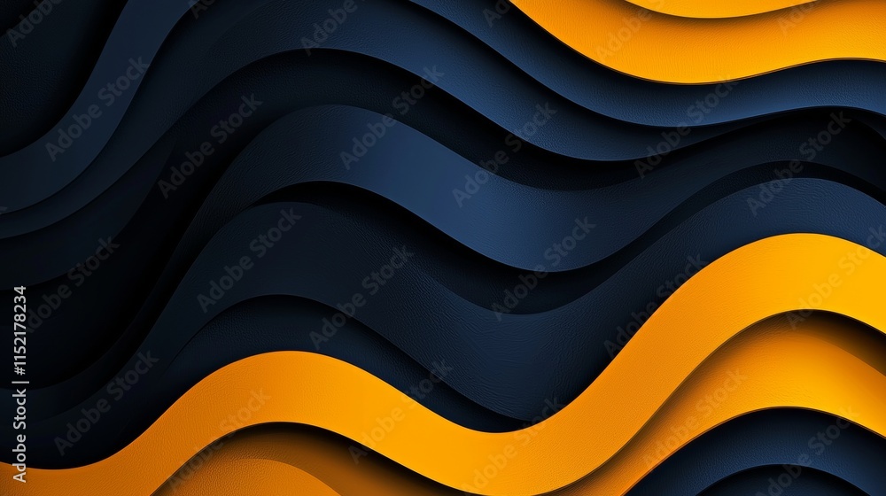 Poster modern abstract background featuring overlapping wavy stripes in vibrant yellow and deep blue, creat