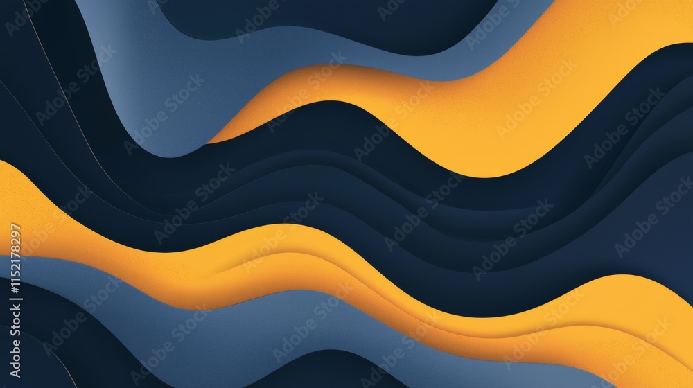 Poster smooth overlapping wave layers in shades of yellow and blue create a dynamic and visually appealing 