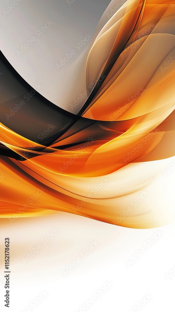Poster smooth orange and black waves are creating a dynamic and elegant abstract composition on a white bac