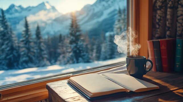 Hei&szlig;er Kaffee mit Aussicht auf Berge