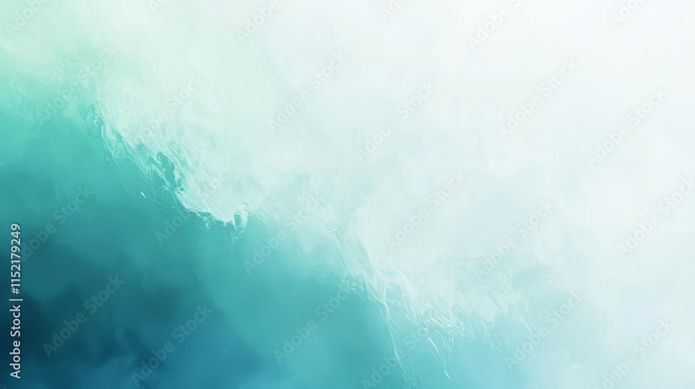 Poster blending turquoise and white in an abstract background, creating a mesmerizing design with flowing s