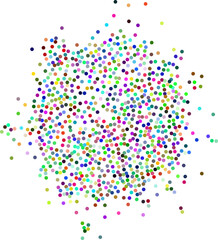 Circle created from colorful glitter dots. Multicolor stippled dots background. Ideal for festive and artistic designs, the sparkling dots form a visually stunning and eye-catching composition.