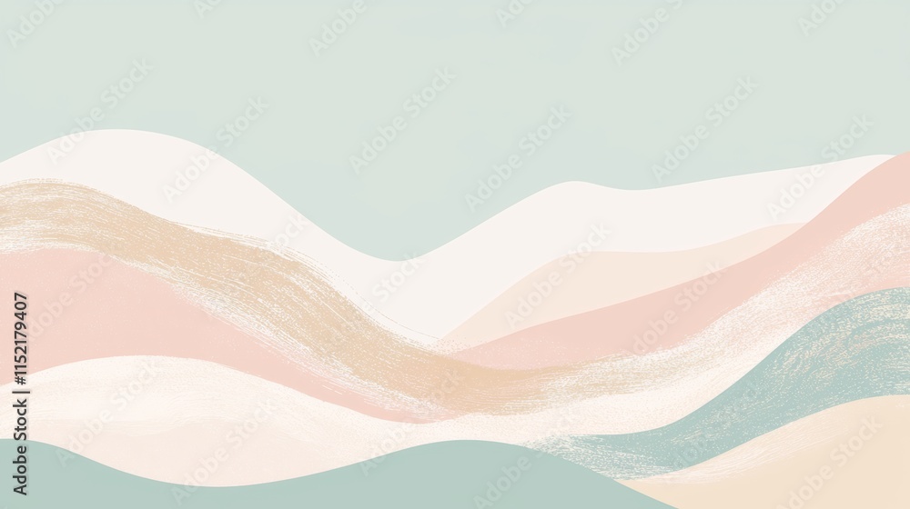 Poster soft pastel colors blend seamlessly in an abstract landscape painting, creating a serene and artisti