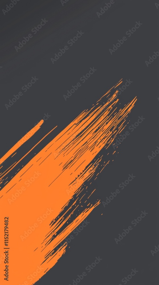 Poster vivid orange brush stroke dynamically contrasts against a dark gray backdrop, forming an abstract de