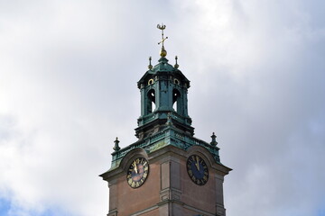 Bell tower of the Church of St. Nicholas in Stockholm, Sweden 