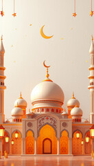 Obraz premium Majestic Mosque with Golden Domes and Minarets under a Crescent Moon and Stars