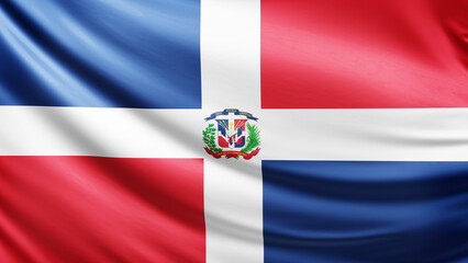 Naklejka premium Dominican republic flag picture, close-up shot of dominican nation flag, america, animated flag background photo, 3D photo of a flag, national symbol of american country, patriotism, full screen