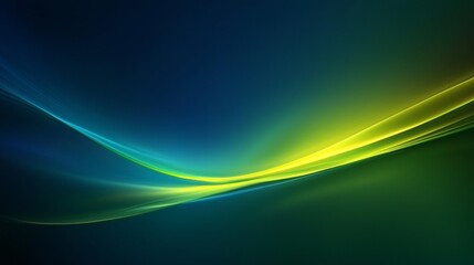 Flowing smooth and elegant light trails in vibrant green and yellow dance across a dark blue background, creating a dynamic and captivating abstract composition filled with energy