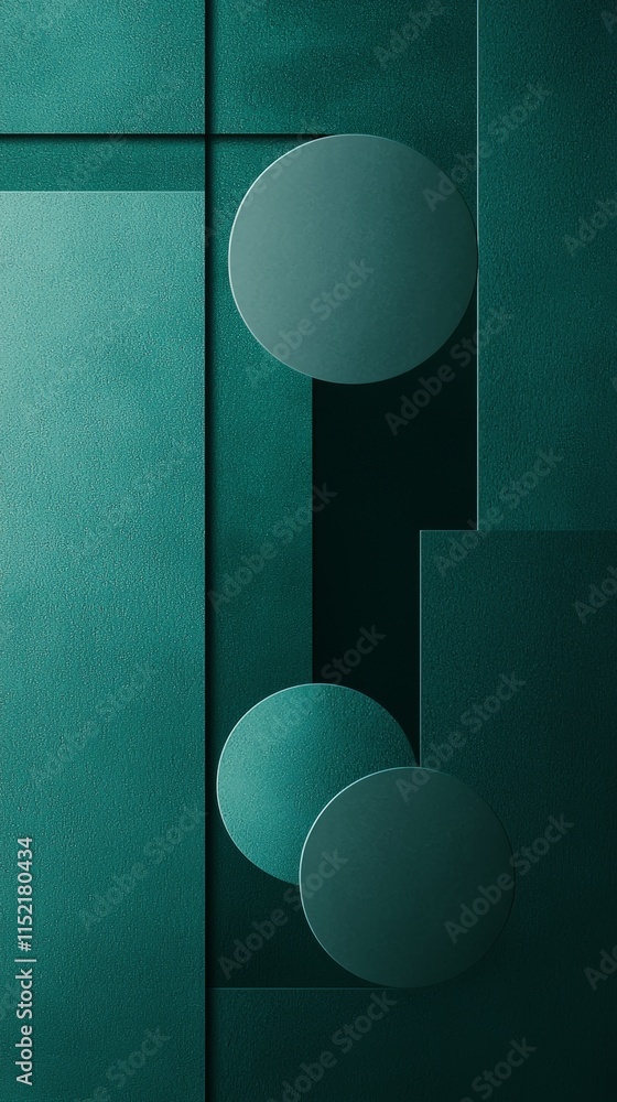 Poster abstract green background showcasing geometric shapes and circles, creating a modern and stylish des