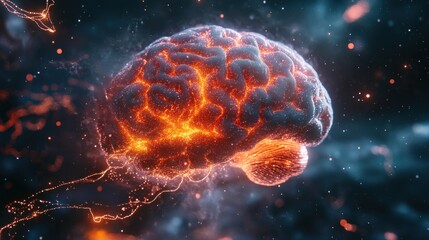 Obraz premium Fiery brain, glowing with energy, abstract concept.