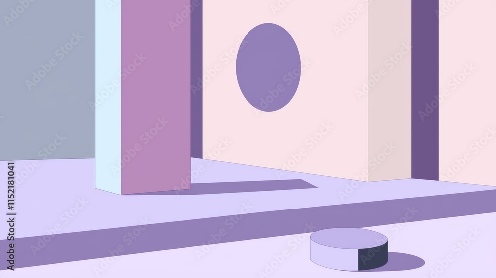 Aufkleber geometric shapes and soft purple tones create a modern and abstract space in a minimalist 3d scene, 