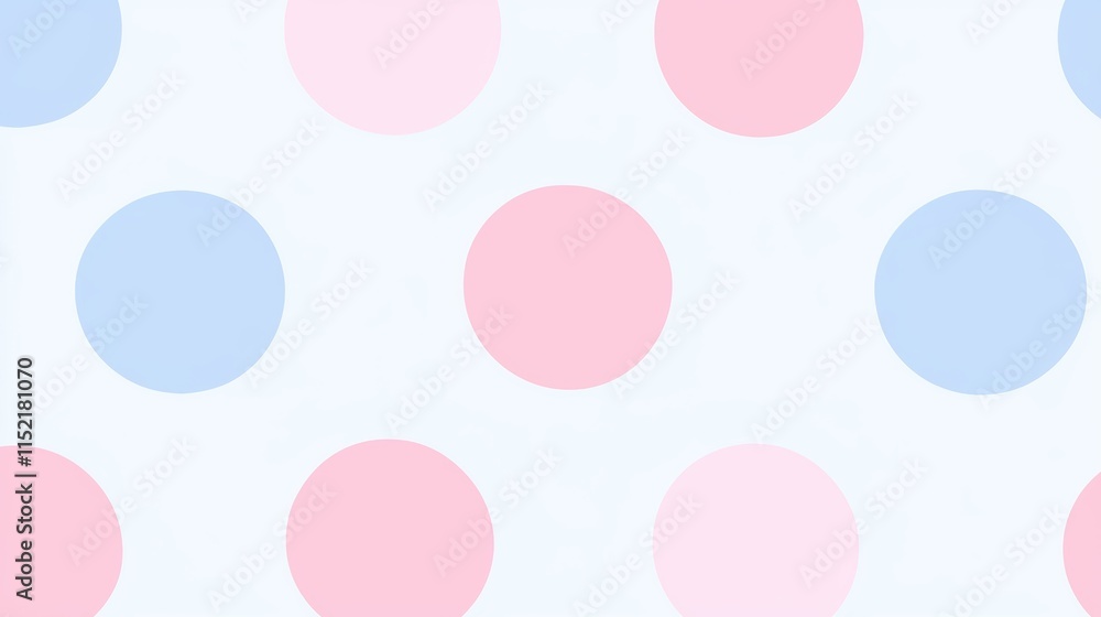 Poster creating a cheerful and playful atmosphere, pink and blue polka dots form a delightful pattern again